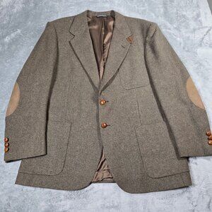 Vintage Stafford Sport Coat Mens 43R Brown Wool Tweed Elbow Patch Blazer Jacket